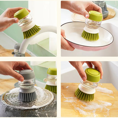 Dish Brush with Soap Dispenser Palm Brush Dish Washing Kitchen Scrub Brushes with Holder Drip Tray