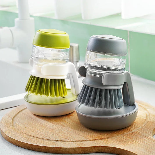 Dish Brush with Soap Dispenser Palm Brush Dish Washing Kitchen Scrub Brushes with Holder Drip Tray