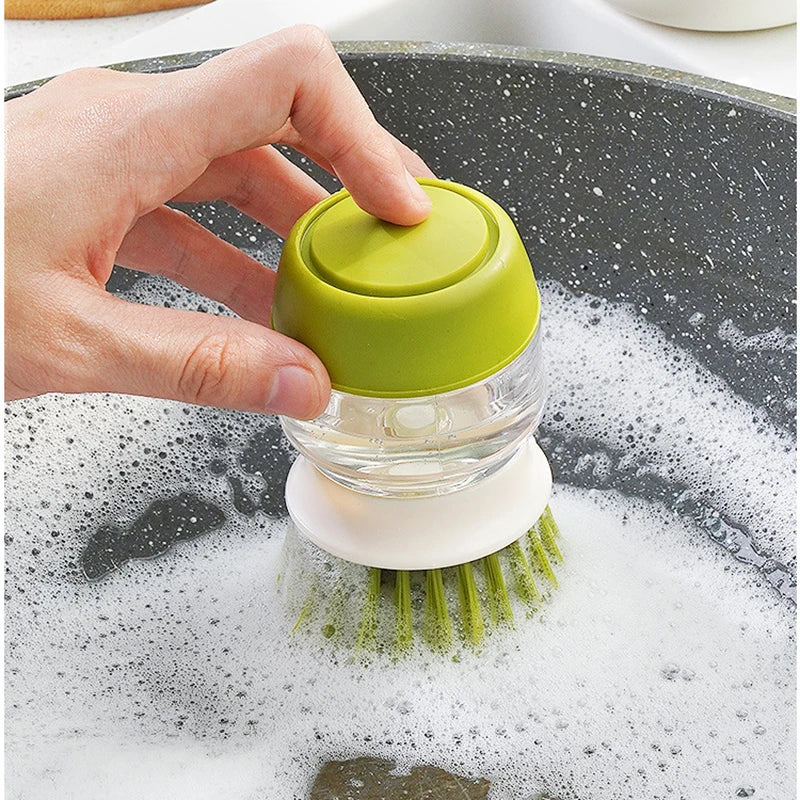 Dish Brush with Soap Dispenser Palm Brush Dish Washing Kitchen Scrub Brushes with Holder Drip Tray